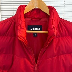 2x Red Lands End Down Vest in excellent used condition
